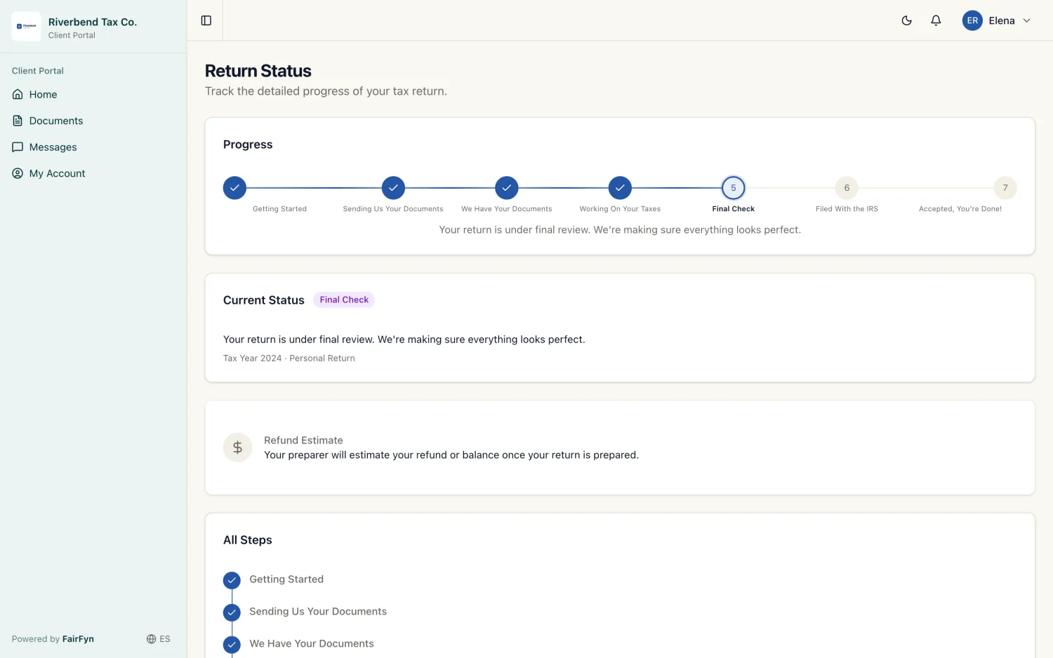 FairFyn client return-status tracker