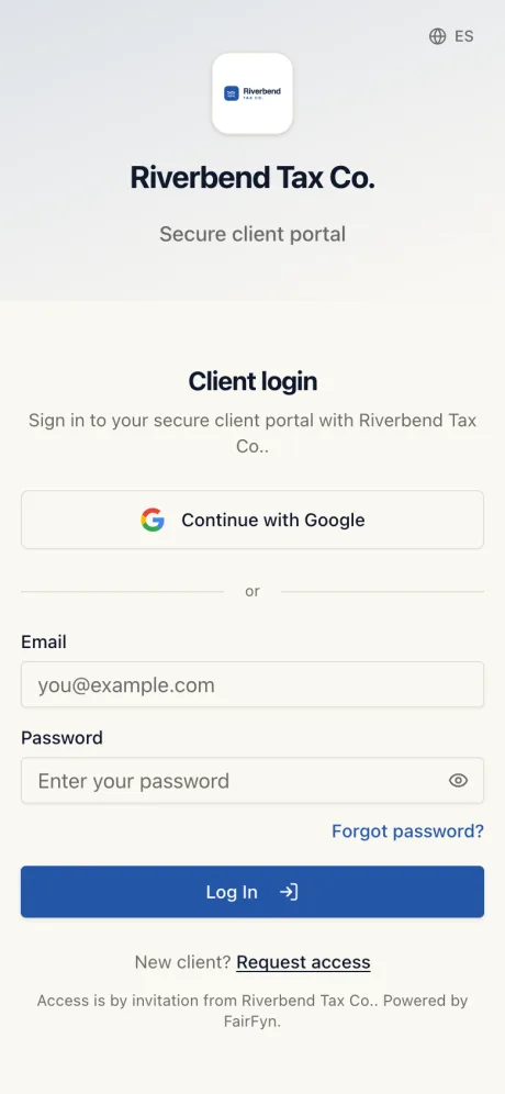 The branded client login on a phone.